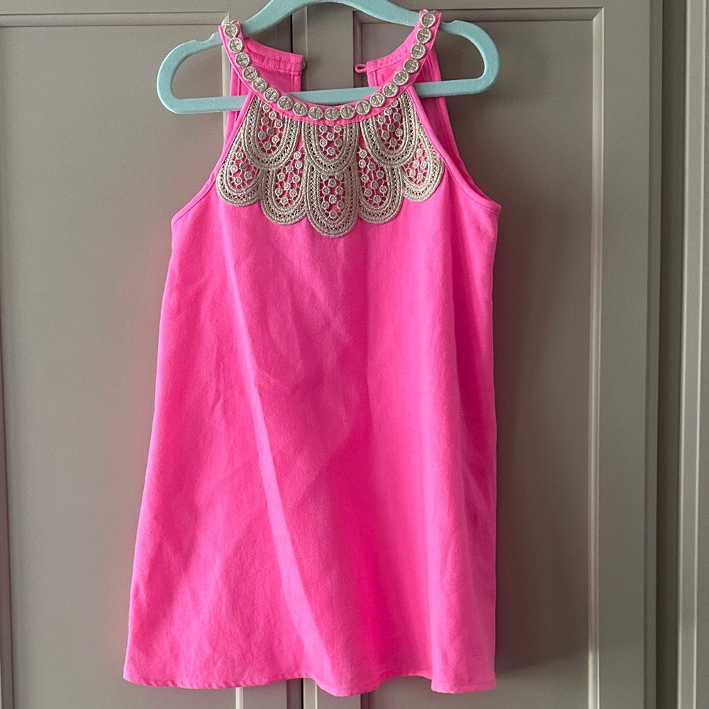 Lilly Pulitzer Pink Dress with gold Embroidery pearl shift